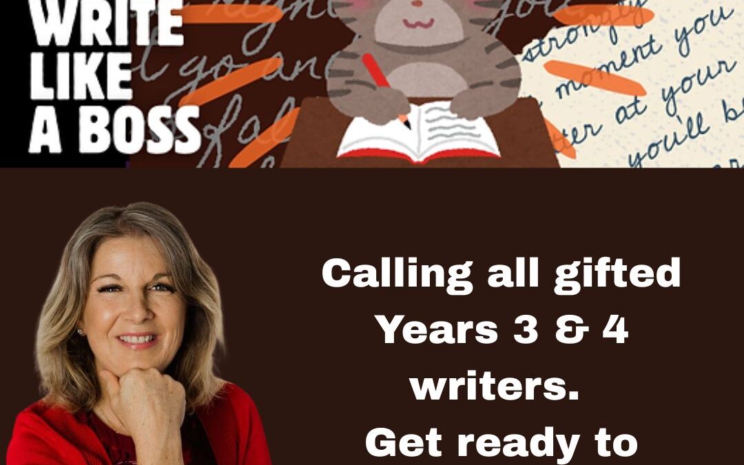 Poster for Write Like a Boss creative writing for gifted kids run by G.A.T.E.WAYS Education